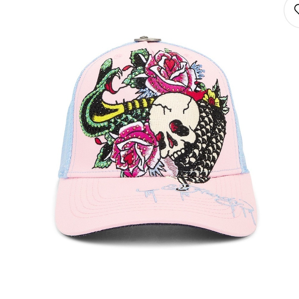 NWT Ed Hardy Rhinestone Cobra Hat in Pink & Sky